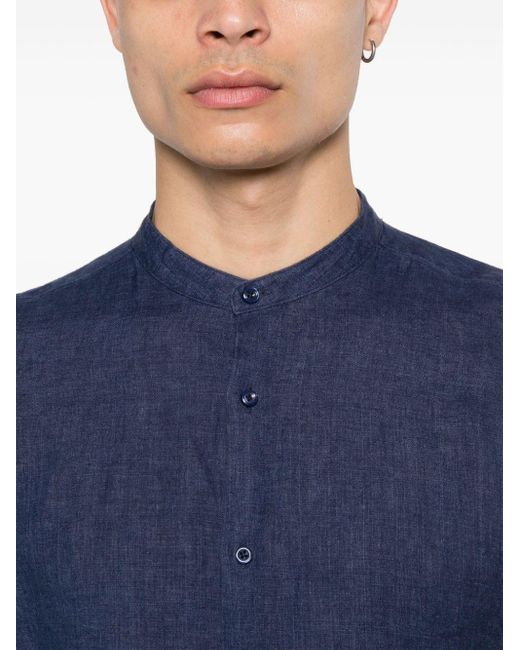 Boggi Blue Band-collar Linen Shirt for men