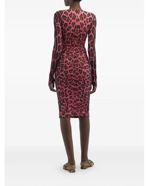Roberto Cavalli Red Paillettenkleid mit Leoparden-Print