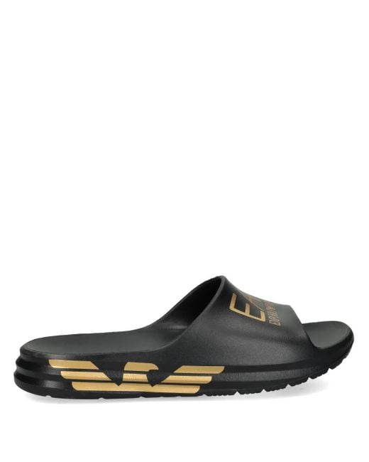 EA7 Black Logo-Print Slides for men