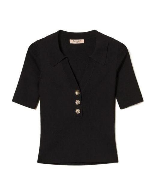 Twinset Black Jewel-Button Polo Top