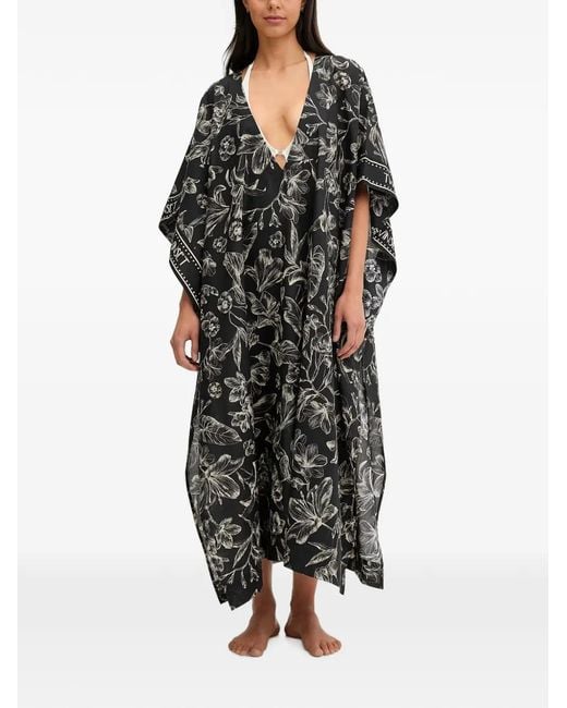Twinset Black Floral-Print Midi Kaftan