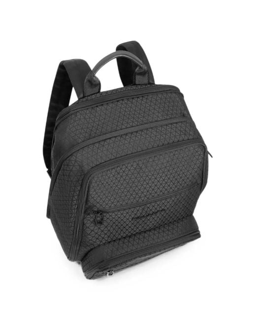 Piquadro Black Foldable Expandable Backpack for men