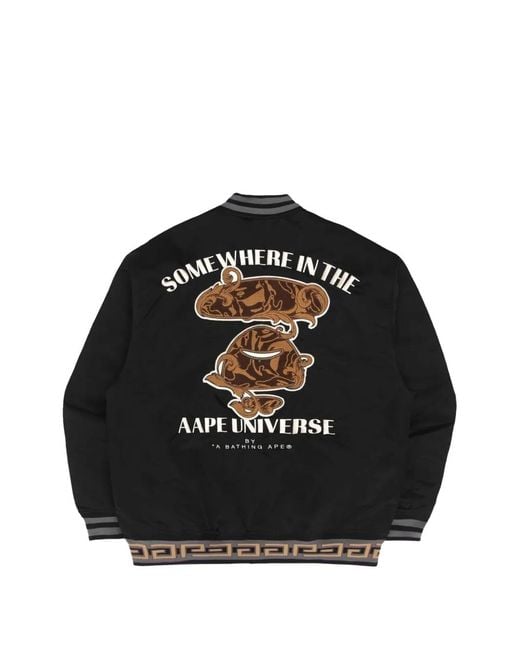 Aape By A Bathing Ape Black Moonface-Patch Long-Sleeve Jacket for men