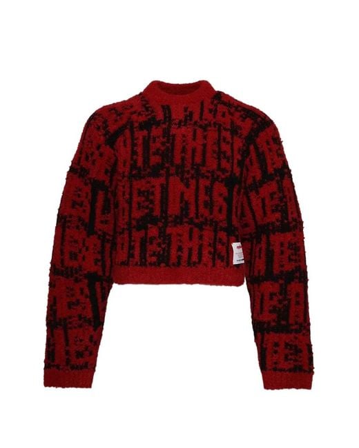 RRR123 Red Cropped Cotton Sweater for men