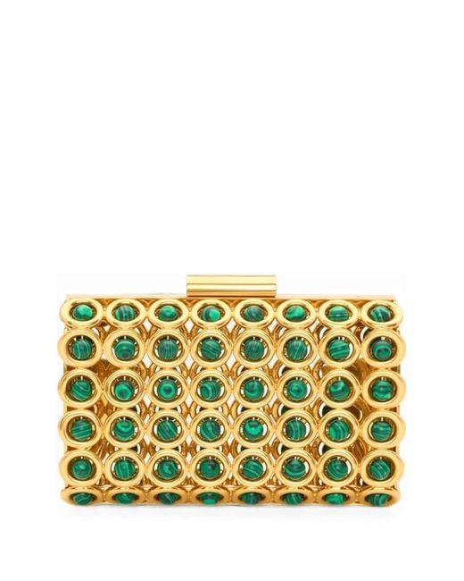 Oscar de la Renta Yellow Mini Saturn Malachite-Embellished Cage-Style Clutch Bag