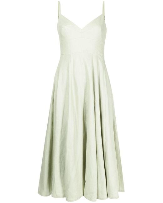Zimmermann Linen Pleated Mid-length Dress in Green | Lyst
