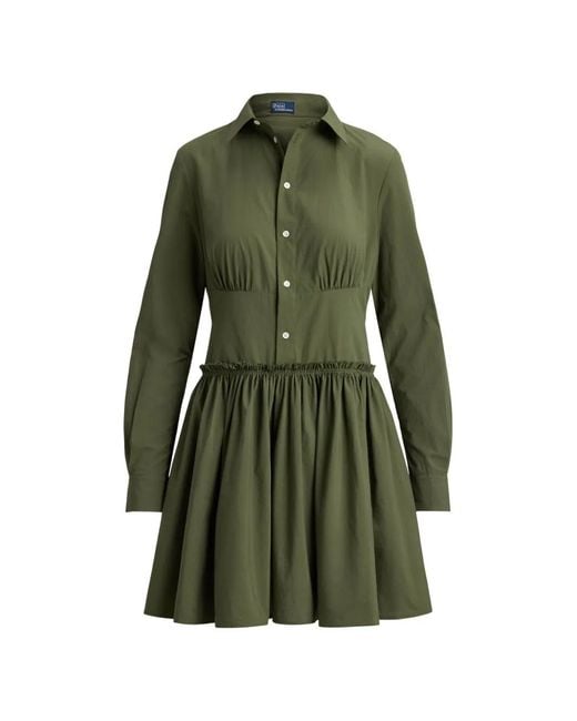 Polo Ralph Lauren Green Ruffled Shirt Mini Dress
