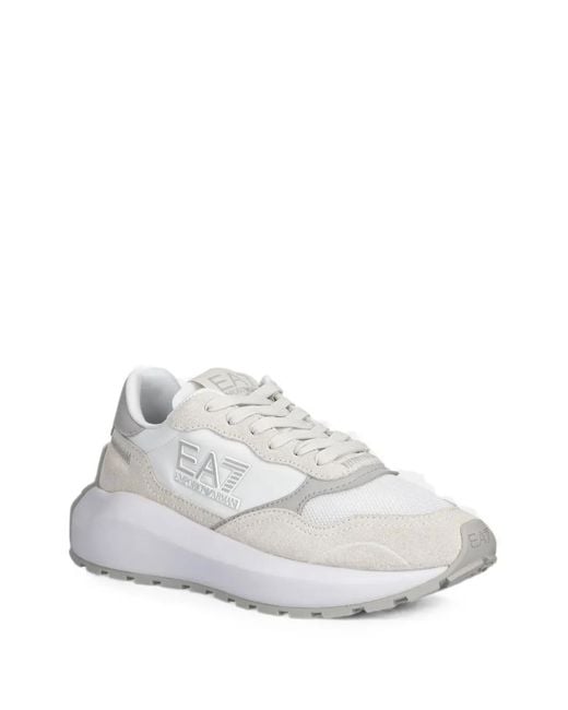EA7 White Logo-Patch Panelled Sneakers