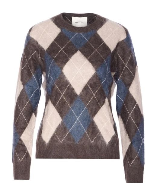 Lisa Yang Blue Margy Argyle-Pattern Crewneck Sweater