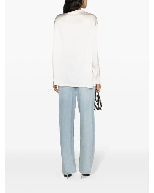 Tom Ford White Band-Collar Satin Blouse