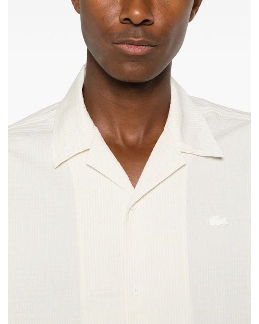 Lacoste White Seersucker Striped Shirt for men
