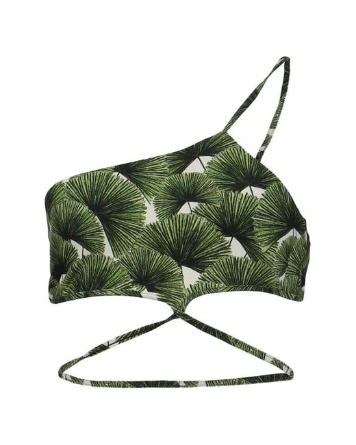 Agua Bendita Green One-Shoulder Leaf-Print Bikini Top