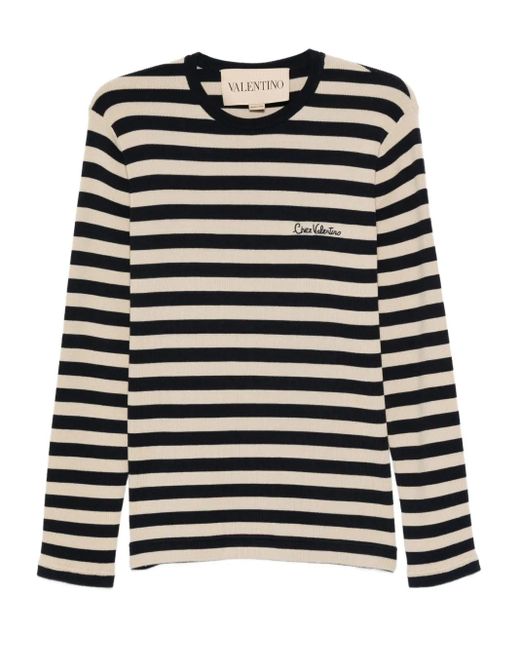 Valentino Garavani Black Striped Long-Sleeve Sweater for men