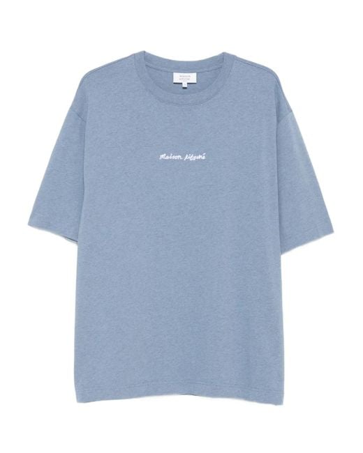 Maison Kitsuné Blue Embroidered-Logo Cotton T-Shirt for men