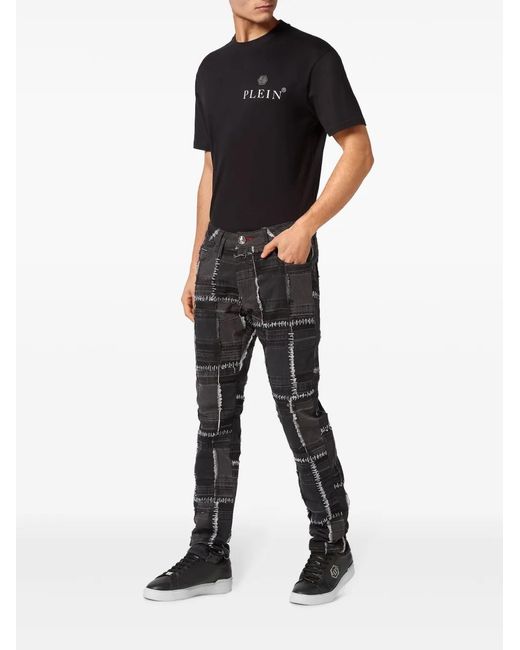 Philipp Plein Gray Patchwork-Design Straight-Leg Jeans for men