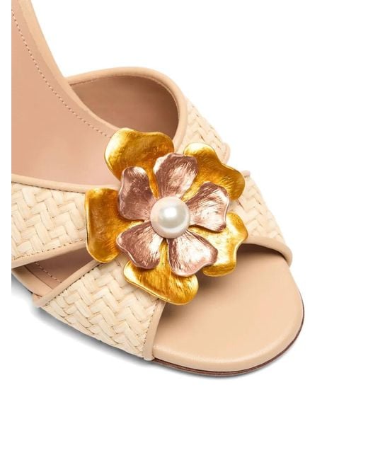 Malone Souliers Metallic Flower Raffia Sandals