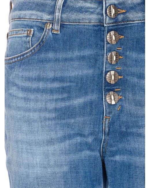 Dondup Blue Button-Fly Patch-Pocket Jeans