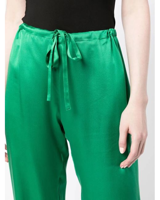 Woera Green Straight-Leg Silk Trousers