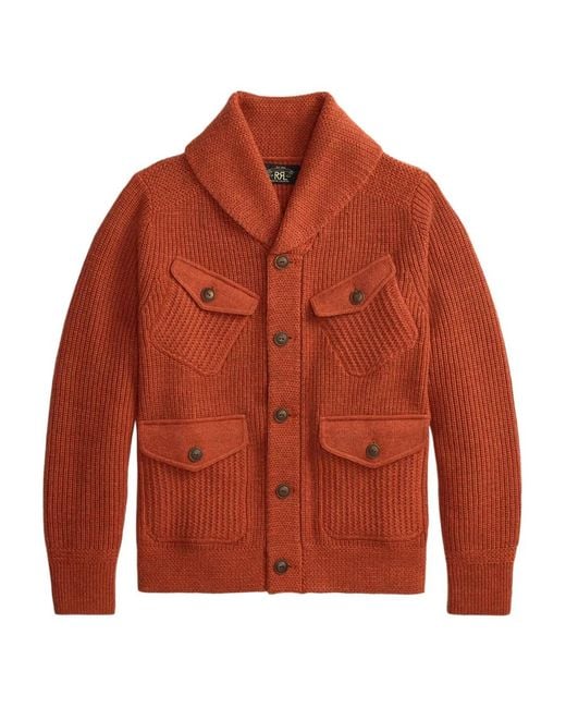 RRL Orange Buttoned Pocket Cardigan for men
