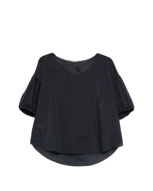 Susanne Bommer Black Puff-Sleeve V-Neck Shirt