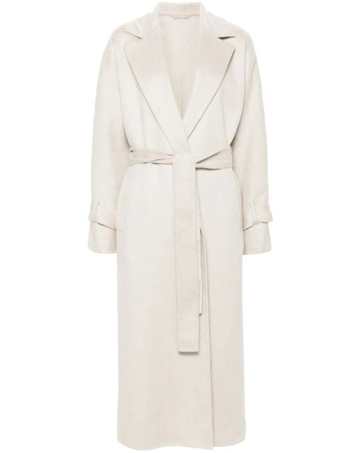 Brunello Cucinelli White Cashmere Belted Coat