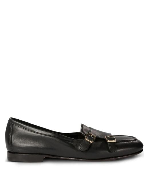 Santoni Black Leather Loafers