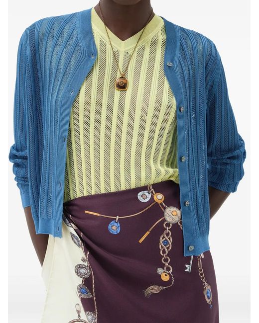 Versace Blue Viscose Mesh Ribbed Knit Cardigan