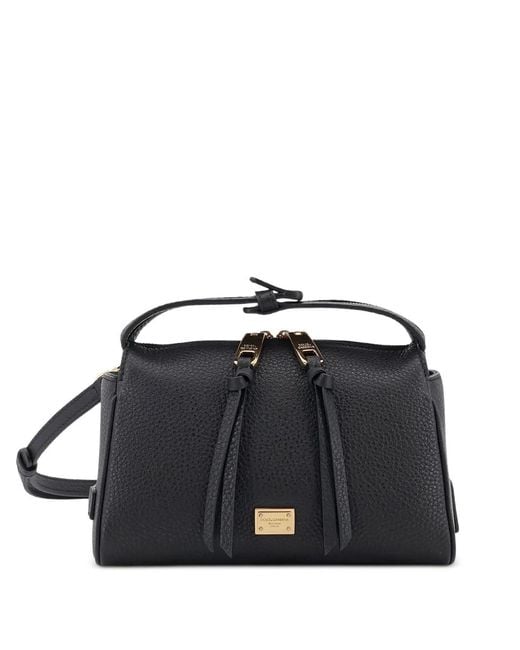Dolce & Gabbana Black Sac Porté Épaule Grainé À Plaque Logo