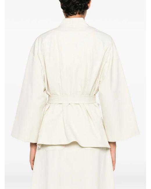 Psophia White Belted Wide-Sleeve Oversized Jacket