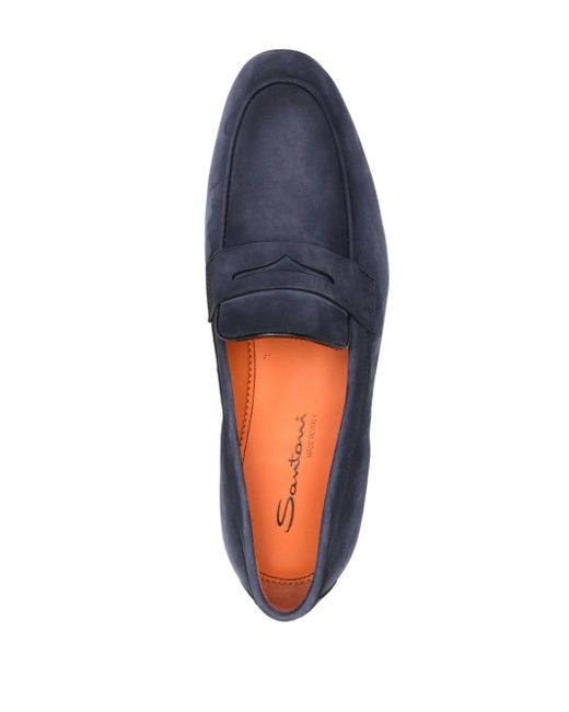 Santoni Blue Casual Leather Loafers for men