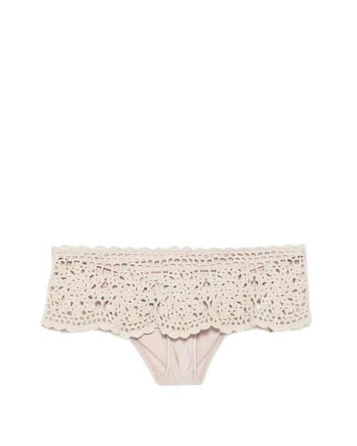 Frankie's Bikinis Natural Shelly Crochet-Knit Ruffled Bikini Bottoms