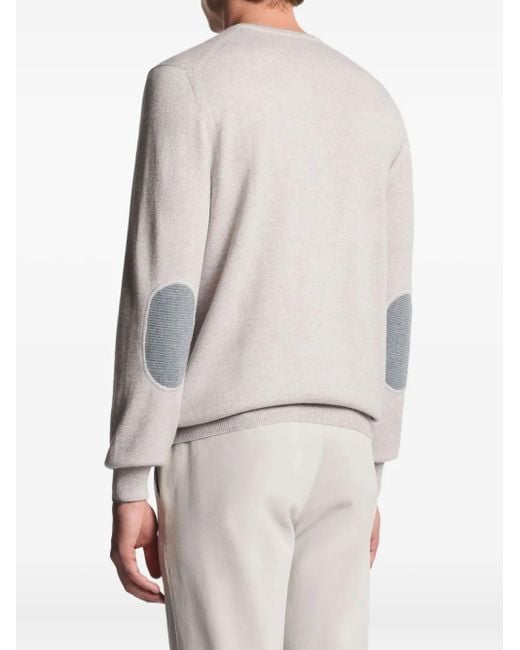 Fay White Elbow-Patch Crew-Neck Sweater for men