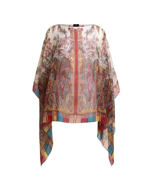 Etro Multicolor Poncho En Soie À Motif Cachemire