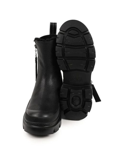 Karl Lagerfeld Black Logo-Embossed Leather Ankle Boots