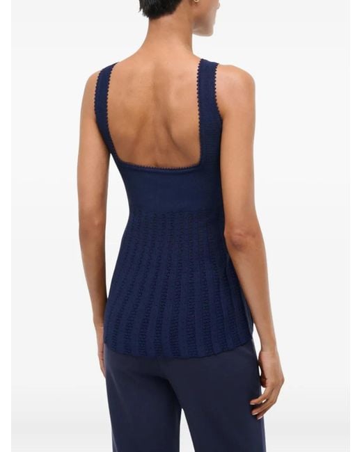 Staud Blue Square-Neck Pleated Top