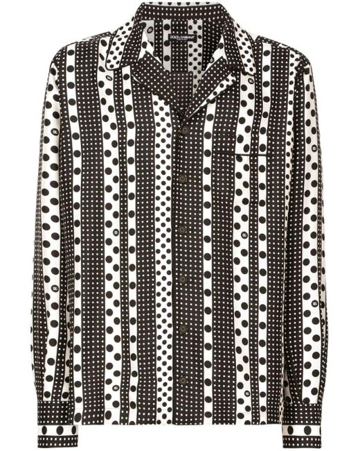 Dolce & Gabbana Black Polka Dot-print Silk Shirt for men