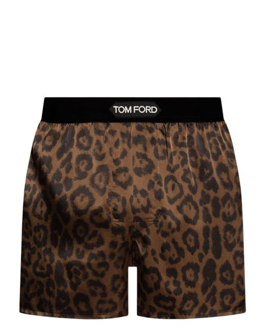 Tom Ford Black Leopard-print Stretch-silk Boxers for men