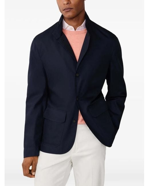 Hackett Blue Water-Resistant Stand-Collar Single-Breasted Cotton Blazer for men