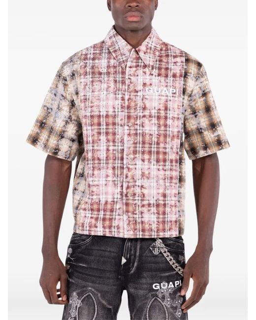 GUAPI Pink Eclipse Rhinestone-Embellished Plaid Shirt for men