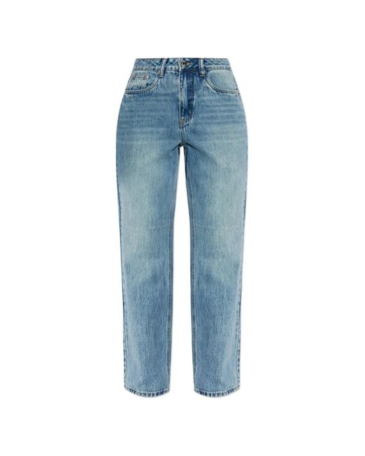 Gestuz Blue Logo-Patch Straight-Leg Jeans