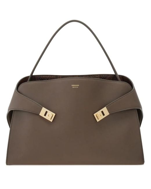 Ferragamo Brown Strukturierte Hug Tote Bag