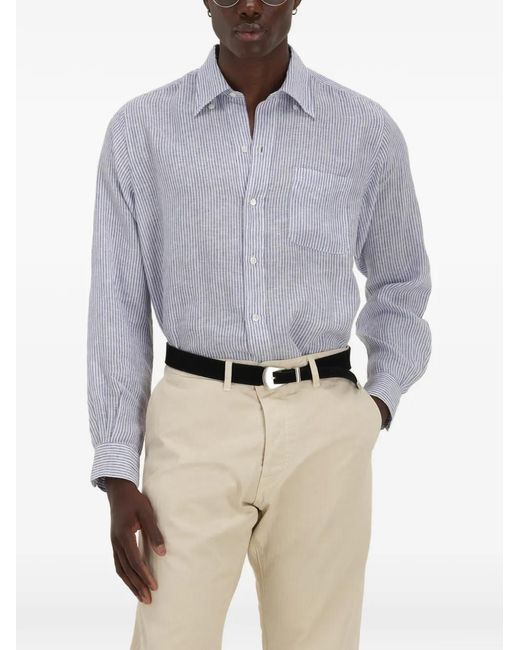 Fortela White King Striped Chest-Pocket Shirt for men