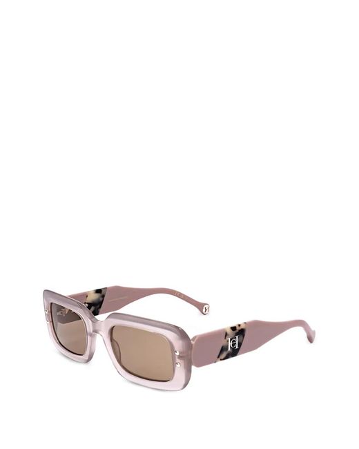 Carolina Herrera Pink Tortoiseshell-Effect Rectangle-Frame Sunglasses