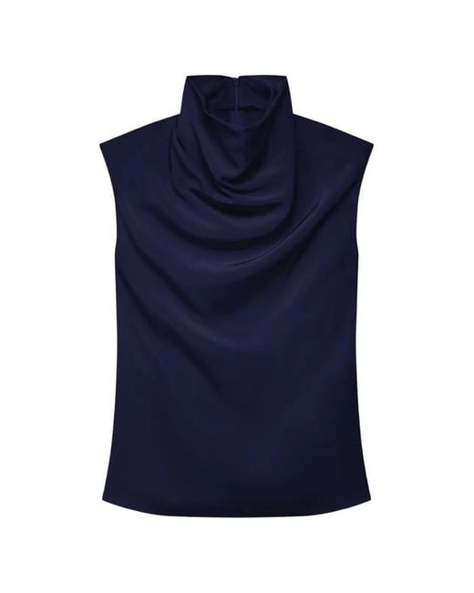 Another Tomorrow Blue Cowl-Neck Draped Top