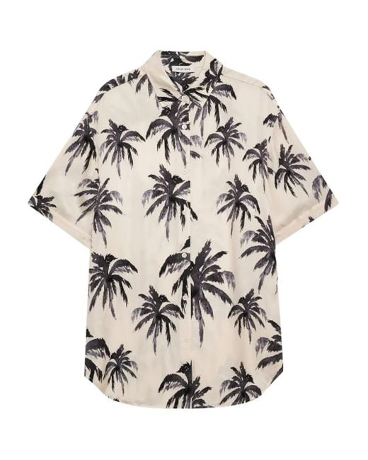 Anine Bing White Tristan Palm-Print Shirt