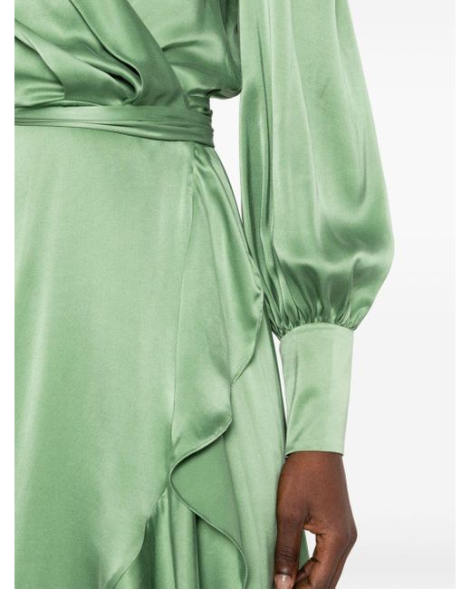 Zimmermann Green Ruffle-detail Silk Wrap Dress