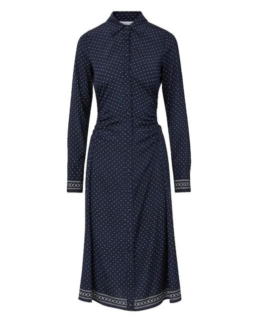 Veronica Beard Blue Polka-Dot Print Cinched-Waist Midi Dress