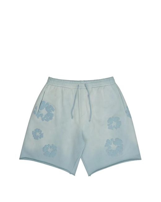 DENIM TEARS Blue Faded Mono Cotton Wreath Track Shorts for men