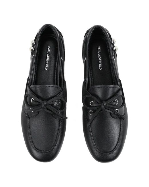 Karl Lagerfeld White Pearl-Embellished Lace-Up Loafers