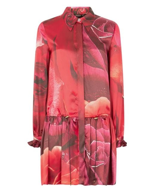 Roberto Cavalli ローズプリント ミニドレス Red